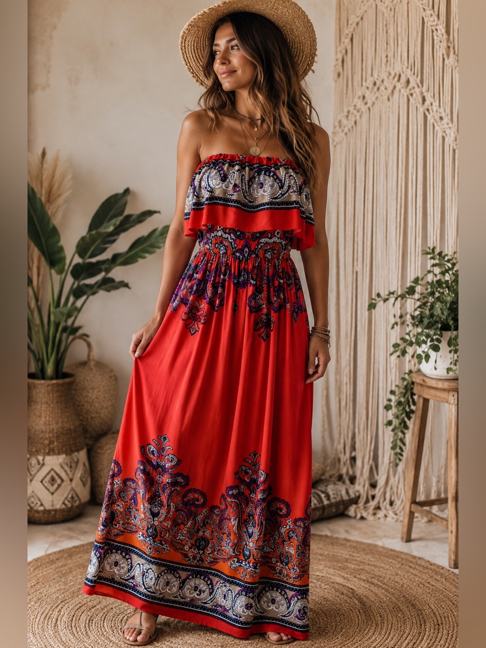 Bongo Boho Paisley Strapless Maxi Dress – Size S/C
